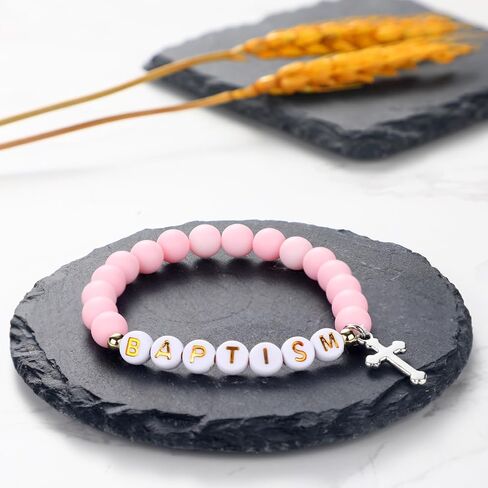 3 Pcs Pink Cross Baptism Bracelet for Girls with Pink Gift Box and Baptism Card First Communion Baptism Gifts Confirmation Christian Baptized Bracelet for Women Little Girls Teen Boys in Saudi Arabia
