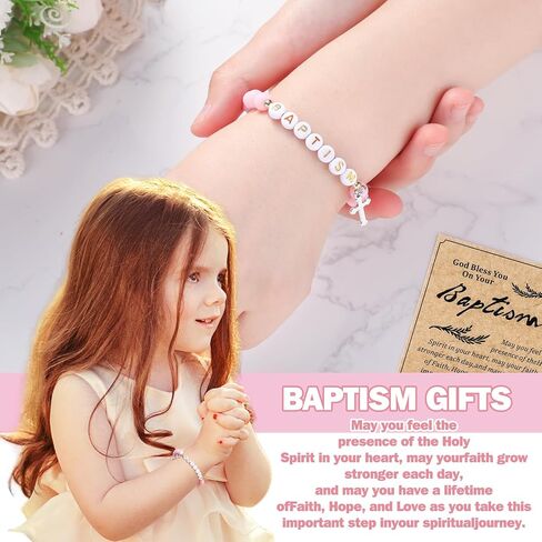 3 Pcs Pink Cross Baptism Bracelet for Girls with Pink Gift Box and Baptism Card First Communion Baptism Gifts Confirmation Christian Baptized Bracelet for Women Little Girls Teen Boys in Saudi Arabia