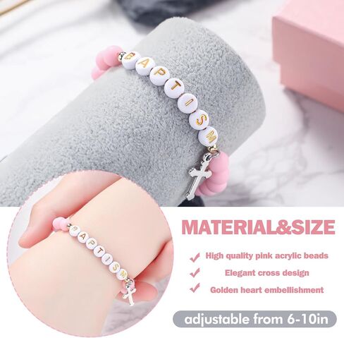 3 Pcs Pink Cross Baptism Bracelet for Girls with Pink Gift Box and Baptism Card First Communion Baptism Gifts Confirmation Christian Baptized Bracelet for Women Little Girls Teen Boys in Saudi Arabia