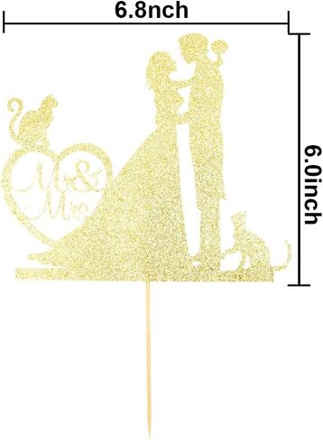 غلاف كعكة السيد والسيدة، العروس والعريس مع القطط صورة ظلية لتزيين كعكة الزفاف، زينة حفلات الحيوانات الأليفة للقطط، ذهبي لامع in Kuwait