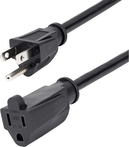 StarTech.com سلك تمديد عالي التحمل بطول 15 قدم (4.5 م)، سلك تمديد NEMA 5-15P إلى NEMA 5-15R، 15A 125V، 14AWG، كابل طاقة تمديد ثقيل، سلك طاقة تيار متردد عالي التحمل، أسود (HX-15F-POWER- حبل) in Kuwait