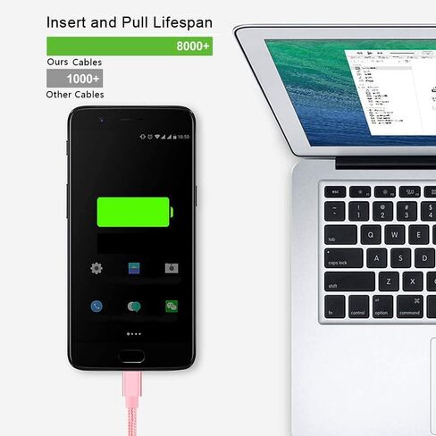 كابل USB إلى USB C (5 حزم، 3/3/6/6/10FT)، كابل USB A إلى النوع C، سلك نقل مزامنة مجدول من النايلون للشحن السريع، شاحن USB C للهاتف 16/15/iPad، وGalaxy S/Note/A، وPixel والمزيد | كابل نقل بيانات USB A إلى النوع C، بسرعة 480 ميجابت في الثانية، سلك شاحن متين in Kuwait