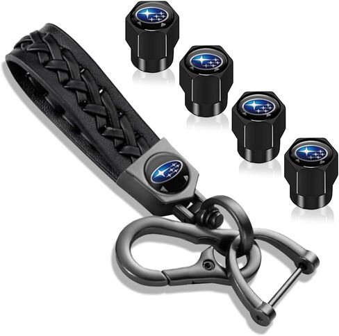 Genuine Leather Keychain for Acura, Car Key Chain with 4PCS Tire Valve Stem Caps for Men Women, Car Accessories, Black in Saudi Arabia