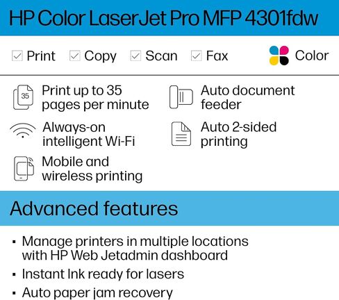 HP Color LaserJet Pro Multifunction M479fdw Wireless Laser Printer with One-Year, Next-Business Day, Onsite Warranty (W1A80A), White in Saudi Arabia