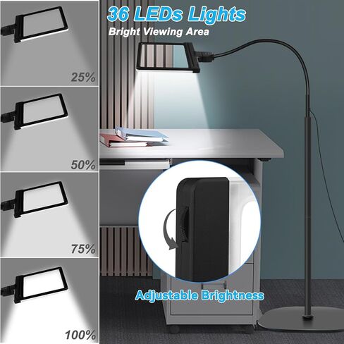 5X Floor Magnifying Glass with Light and Stand,3-in-1 Adjustable Brightness Lighted Magnifiers,36 LED Flexible Gooseneck Large Magnifying Lamp for Reading,Sewing,Crafts,Painting,Close Work,DIY,Repair in Saudi Arabia