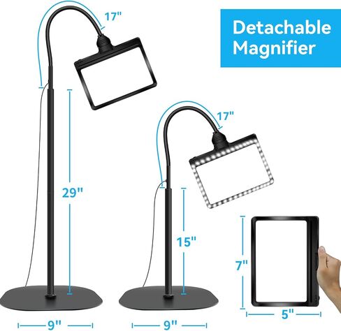 5X Floor Magnifying Glass with Light and Stand,3-in-1 Adjustable Brightness Lighted Magnifiers,36 LED Flexible Gooseneck Large Magnifying Lamp for Reading,Sewing,Crafts,Painting,Close Work,DIY,Repair in Saudi Arabia