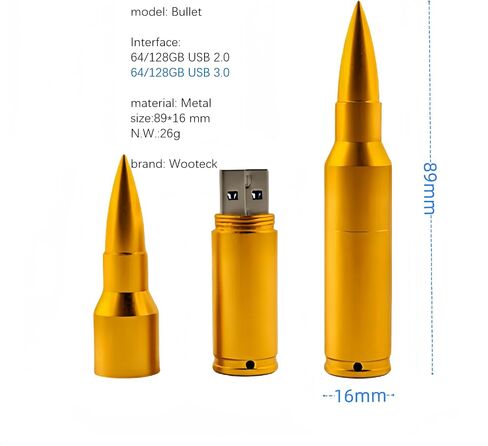 64GB Metal Shining Bullet USB Flash Drive Memory Stick with Keychain,Bronze in Kuwait