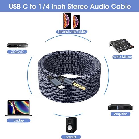 كابل صوت GOSYSONG USB C إلى 1/4 بوصة بطول 10 أقدام، كابل صوت من النوع C إلى 1/4، Realtek ALC5686 32 بت 384 كيلو هرتز DAC، كابل صوت ستيريو USB C إلى 1/4 للهواتف الذكية والكمبيوتر اللوحي والكمبيوتر المحمول ومكبر الصوت ومكبر الصوت in Kuwait
