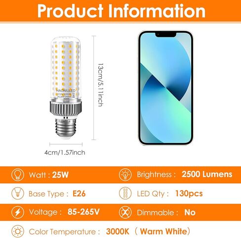 لمبة ضوء الذرة LED E26 قاعدة 16 وات لمبة شمعدان LED 150 وات مكافئة، أبيض بارد 6000K 1900 لومن غير قابل للتعتيم مناسب للمنزل الداخلي وممر العلية حزمة من 2 in Kuwait