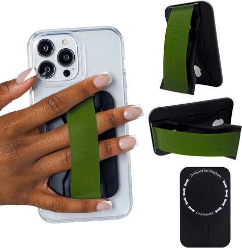 LoveHandle PRO MagSafe Compatible Phone Grip - Phone Strap - Mount, Handle and Kickstand for Smartphone and Tablet - Crystal Clear Glitter - Eligible for All magsafe Devices in Kuwait