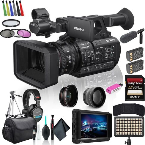كاميرا فيديو Sony PXW-Z190V 4K XDCAM PXW-Z190V مع حامل ثلاثي القوائم وحقيبة مبطنة وإضاءة LED وبطاقة ذاكرة سعة 64 جيجابايت وشاشة خارجية 4K لسماعات الرأس وECM-VG1 وحزمة إضافية أكثر تقدمًا in Saudi Arabia