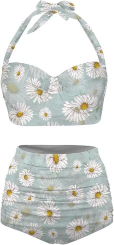 نمط الأزهار المرأة البطن السيطرة عالية مخصر الاستحمام الدعاوى رفع Ruched قطعتين بيكيني مجموعة in Kuwait