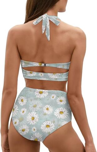 نمط الأزهار المرأة البطن السيطرة عالية مخصر الاستحمام الدعاوى رفع Ruched قطعتين بيكيني مجموعة in Kuwait