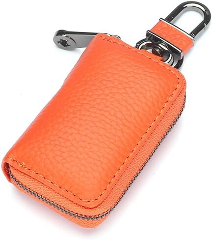 Leather Car Key Case Holder Auto Car Key Chain Protector Cover Zipper Bag Car Remote Key Fob for Car in Saudi Arabia