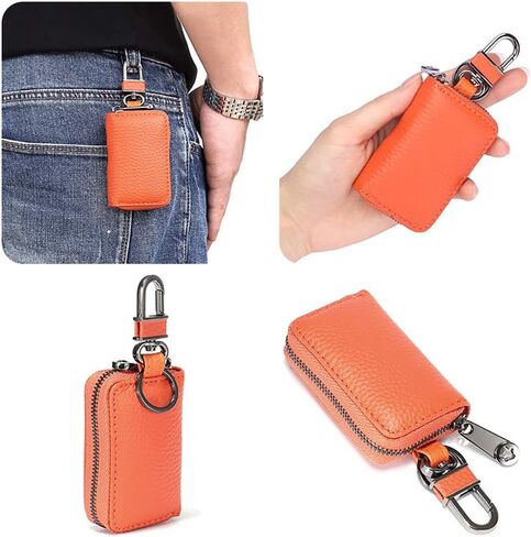 Leather Car Key Case Holder Auto Car Key Chain Protector Cover Zipper Bag Car Remote Key Fob for Car in Saudi Arabia