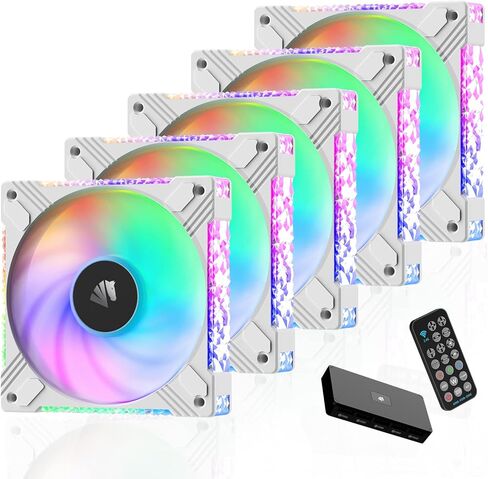 مروحة Asiahorse FS-S001 مقاس 120 مم RGB، إطار كامل من الأكريليك ARGB باللون الأبيض لحافظة الكمبيوتر، مراوح 5 فولت لمزامنة اللوحة الأم مع وحدة تحكم PWM تناظرية، 20+8 مصابيح LED قابلة للتحكم، مراوح كمبيوتر بمحامل هيدروليكية (3 عبوات) in Kuwait