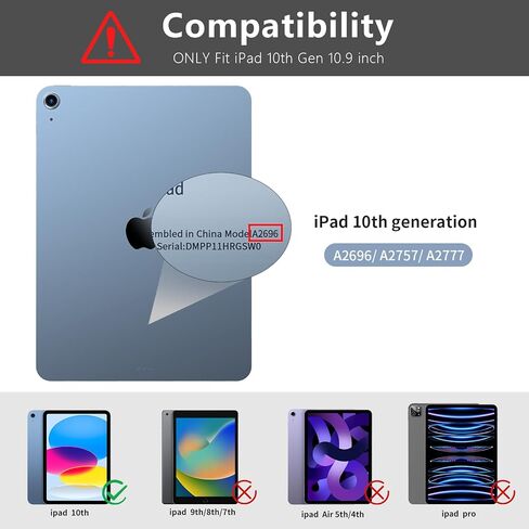 حافظة SQBEBS مع لوحة مفاتيح لجهاز iPad الجيل العاشر 10.9 بوصة، لوحة مفاتيح بلوتوث قابلة للفصل، غطاء لوحة مفاتيح قابل للطي مع حامل قلم لجهاز iPad 10.9 2022، أزرق فاتح in Kuwait