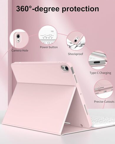 حافظة SQBEBS مع لوحة مفاتيح لجهاز iPad الجيل العاشر 10.9 بوصة، لوحة مفاتيح بلوتوث قابلة للفصل، غطاء لوحة مفاتيح قابل للطي مع حامل قلم لجهاز iPad 10.9 2022، أزرق فاتح in Kuwait