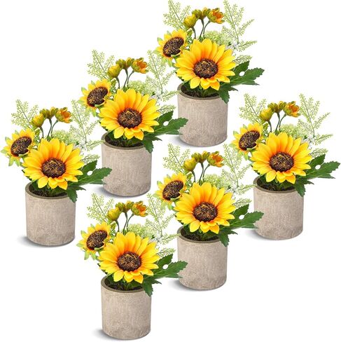 8 Pcs Artificial Sunflower Yellow Fake Sunflowers in Pots Sunflowers Artificial Flowers Sunflower Centerpieces for Tables Sunflowers Potted Plants for Home Bathroom Kitchen Shelf Decorations in Saudi Arabia