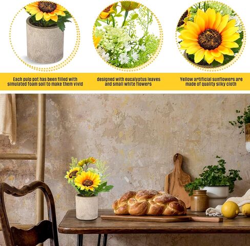 8 Pcs Artificial Sunflower Yellow Fake Sunflowers in Pots Sunflowers Artificial Flowers Sunflower Centerpieces for Tables Sunflowers Potted Plants for Home Bathroom Kitchen Shelf Decorations in Saudi Arabia