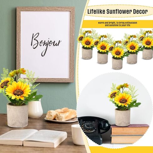 8 Pcs Artificial Sunflower Yellow Fake Sunflowers in Pots Sunflowers Artificial Flowers Sunflower Centerpieces for Tables Sunflowers Potted Plants for Home Bathroom Kitchen Shelf Decorations in Saudi Arabia