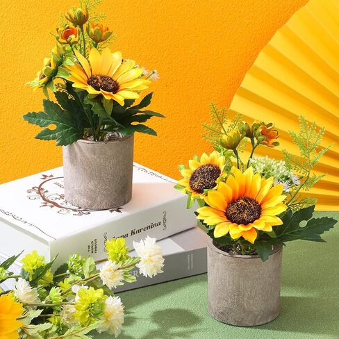 8 Pcs Artificial Sunflower Yellow Fake Sunflowers in Pots Sunflowers Artificial Flowers Sunflower Centerpieces for Tables Sunflowers Potted Plants for Home Bathroom Kitchen Shelf Decorations in Saudi Arabia