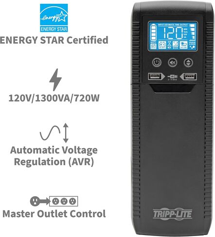 Tripp Lite 900VA UPS Battery Backup Surge Protector Efficient ENERGY-STAR Certified, AVR, 12-Outlet Uninterruptible Power Supply, Dataline Protection, 3-Year Warranty & 100,000 Insurance (ECO900UPSM) in Kuwait