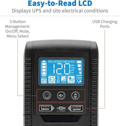Tripp Lite 900VA UPS Battery Backup Surge Protector Efficient ENERGY-STAR Certified, AVR, 12-Outlet Uninterruptible Power Supply, Dataline Protection, 3-Year Warranty & 100,000 Insurance (ECO900UPSM) in Kuwait