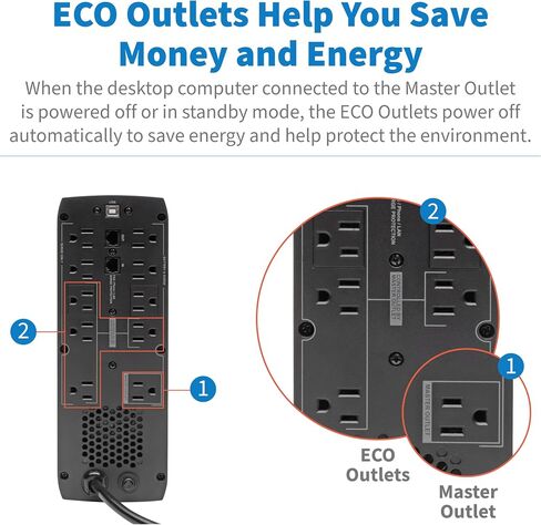 Tripp Lite 900VA UPS Battery Backup Surge Protector Efficient ENERGY-STAR Certified, AVR, 12-Outlet Uninterruptible Power Supply, Dataline Protection, 3-Year Warranty & 100,000 Insurance (ECO900UPSM) in Kuwait