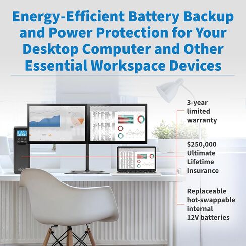 Tripp Lite 900VA UPS Battery Backup Surge Protector Efficient ENERGY-STAR Certified, AVR, 12-Outlet Uninterruptible Power Supply, Dataline Protection, 3-Year Warranty & 100,000 Insurance (ECO900UPSM) in Kuwait