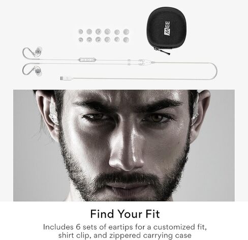 سماعات أذن سلكية رياضية MEE audio M6، سماعات أذن عازلة للضوضاء، سماعات مقاومة للعرق للجري/صالة الألعاب الرياضية/التمرينات مع صوت جهير ديناميكي محسّن، خطافات أذن سلكية للذاكرة، قابس مقبس 3.5 مم (أسود) in Kuwait
