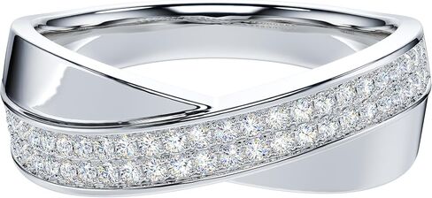 THELANDA Genuine Moissanite or Simulated Diamond Sterling Silver Unisex 6.5mm Wide X Crisscross Two Rows Wedding Ring in Saudi Arabia