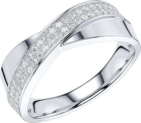 THELANDA Genuine Moissanite or Simulated Diamond Sterling Silver Unisex 6.5mm Wide X Crisscross Two Rows Wedding Ring in Saudi Arabia