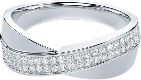 THELANDA Genuine Moissanite or Simulated Diamond Sterling Silver Unisex 6.5mm Wide X Crisscross Two Rows Wedding Ring in Saudi Arabia