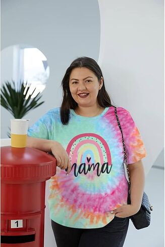 Plus Size Mama Shirt Women Cute Mama Rainbow Shirts Funny Mom Life Tshirt Pregnant Mom Tee Tops in Saudi Arabia