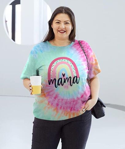 Plus Size Mama Shirt Women Cute Mama Rainbow Shirts Funny Mom Life Tshirt Pregnant Mom Tee Tops in Saudi Arabia