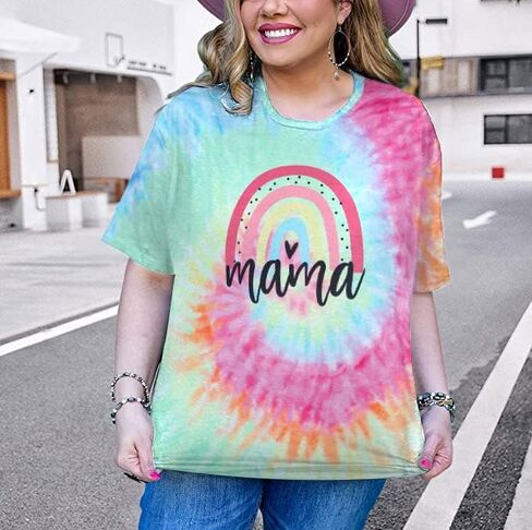 Plus Size Mama Shirt Women Cute Mama Rainbow Shirts Funny Mom Life Tshirt Pregnant Mom Tee Tops in Saudi Arabia