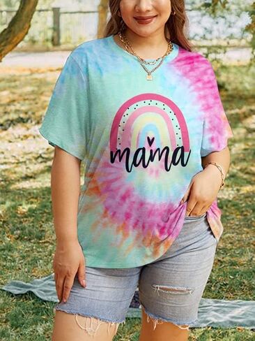 Plus Size Mama Shirt Women Cute Mama Rainbow Shirts Funny Mom Life Tshirt Pregnant Mom Tee Tops in Saudi Arabia