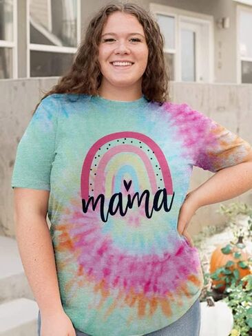 Plus Size Mama Shirt Women Cute Mama Rainbow Shirts Funny Mom Life Tshirt Pregnant Mom Tee Tops in Saudi Arabia