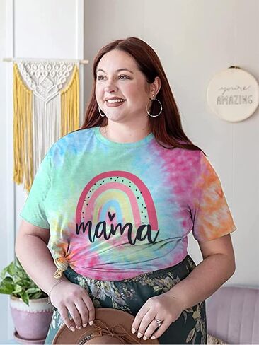 Plus Size Mama Shirt Women Cute Mama Rainbow Shirts Funny Mom Life Tshirt Pregnant Mom Tee Tops in Saudi Arabia
