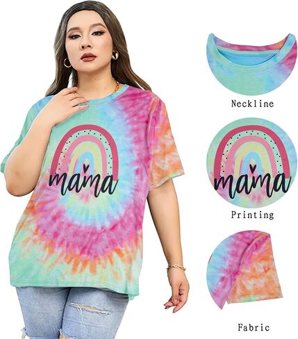 Plus Size Mama Shirt Women Cute Mama Rainbow Shirts Funny Mom Life Tshirt Pregnant Mom Tee Tops in Saudi Arabia