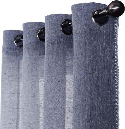 MISS SELECTEX Sheer Linen Curtains 72 Inches Length - Bordered Semi-Sheer Drapes Natural Textured Grommet Top Voile Window Curtains for Living Room and Boys Bedroom, Black, 52x72, Set of 2 Panels in Kuwait