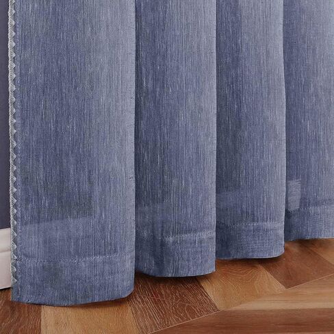 MISS SELECTEX Sheer Linen Curtains 72 Inches Length - Bordered Semi-Sheer Drapes Natural Textured Grommet Top Voile Window Curtains for Living Room and Boys Bedroom, Black, 52x72, Set of 2 Panels in Kuwait