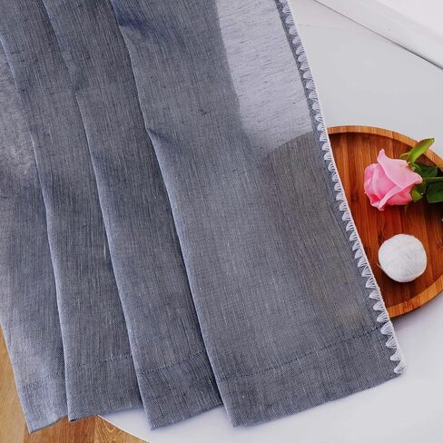 MISS SELECTEX Sheer Linen Curtains 72 Inches Length - Bordered Semi-Sheer Drapes Natural Textured Grommet Top Voile Window Curtains for Living Room and Boys Bedroom, Black, 52x72, Set of 2 Panels in Kuwait