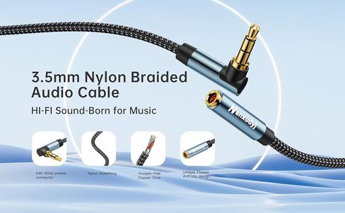 3.5mm Headphone Extension Cable Right Angle, 3.5mm Male to Female Stereo Audio Extension Cable/90 Degree Right Angle Aux Cable for Smartphones, Tablets, Media Players (6FT) in Kuwait