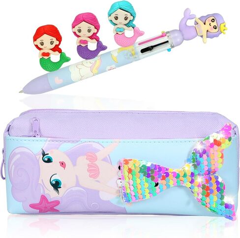 Cute Mermaid Pencil Pouch, Sparkly Pencil Bag for Girls Kids Students, Pencil Case with Reversible Sequins like Mermaid Scales, Glitter Bling School Supplies, Desk Organizer with Pen and Erasers in Saudi Arabia