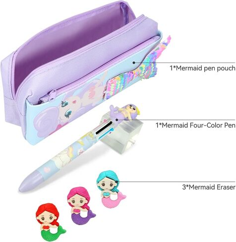 Cute Mermaid Pencil Pouch, Sparkly Pencil Bag for Girls Kids Students, Pencil Case with Reversible Sequins like Mermaid Scales, Glitter Bling School Supplies, Desk Organizer with Pen and Erasers in Saudi Arabia