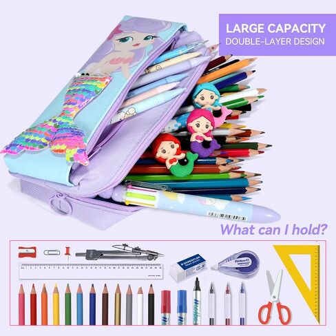 Cute Mermaid Pencil Pouch, Sparkly Pencil Bag for Girls Kids Students, Pencil Case with Reversible Sequins like Mermaid Scales, Glitter Bling School Supplies, Desk Organizer with Pen and Erasers in Saudi Arabia