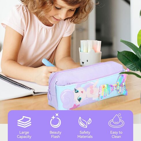 Cute Mermaid Pencil Pouch, Sparkly Pencil Bag for Girls Kids Students, Pencil Case with Reversible Sequins like Mermaid Scales, Glitter Bling School Supplies, Desk Organizer with Pen and Erasers in Saudi Arabia