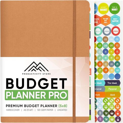 أفضل مخطط الميزانية وكتاب الميزانية لعام 2024 | مخطط مالي لمدة 12 شهرًا، منظم الفواتير الشهرية، متتبع الميزانية والديون والادخار والمصروفات مع ملصقات الميزانية | متجر الإنتاجية | أسود in Kuwait